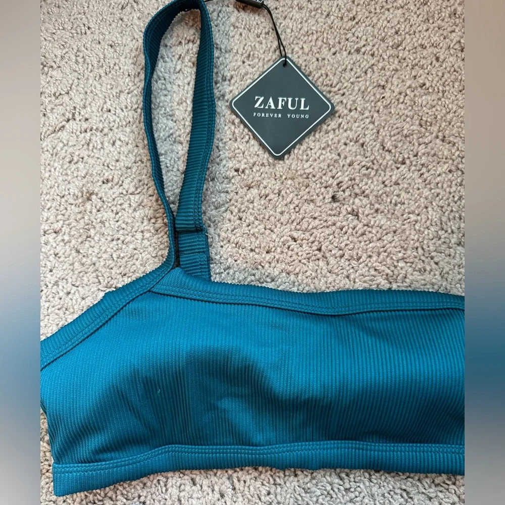 NWT Zaful Teal Ribbed Bikini Set
